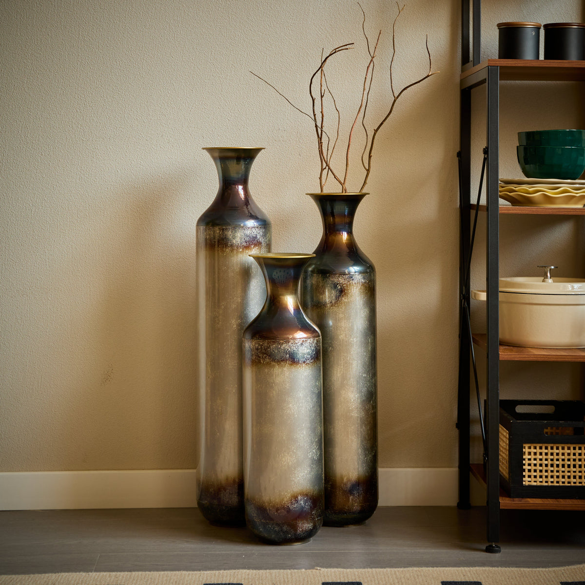 Hand – Forged Metal Vases Set of 3