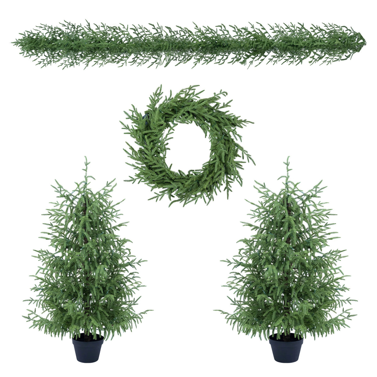 4 – Piece Christmas Tree Set – 2 Trees, Wreath, and Garland