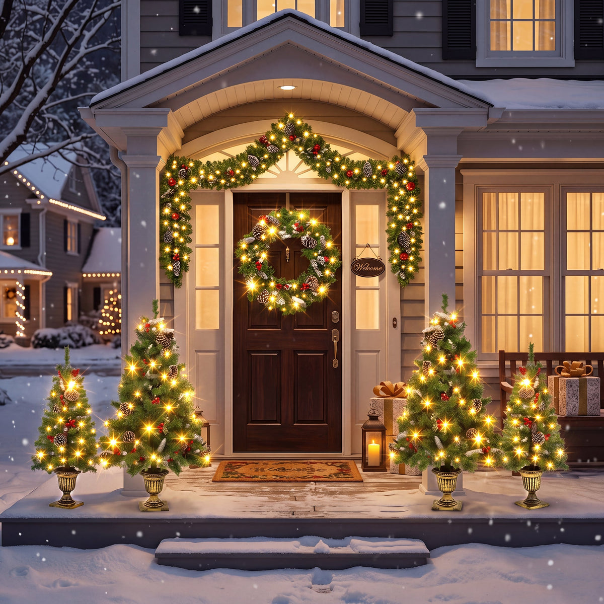 6 – Piece Christmas Tree Set – 4 Trees, Wreath, and Garland