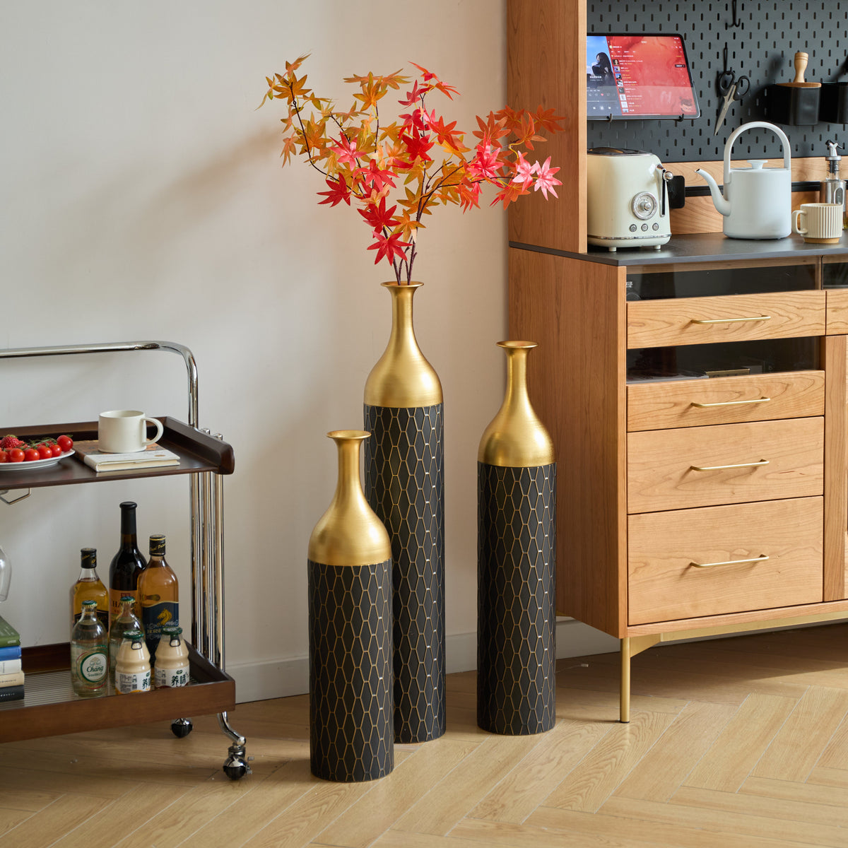 3 – Piece Handcrafted Metal Floor Vase Set