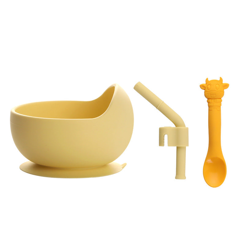 Children's Full Silicone Bowl Sucker Learning To Eat Training Meal Bowl Adsorption Baby Spoon Fork Meal Set Kindergarten