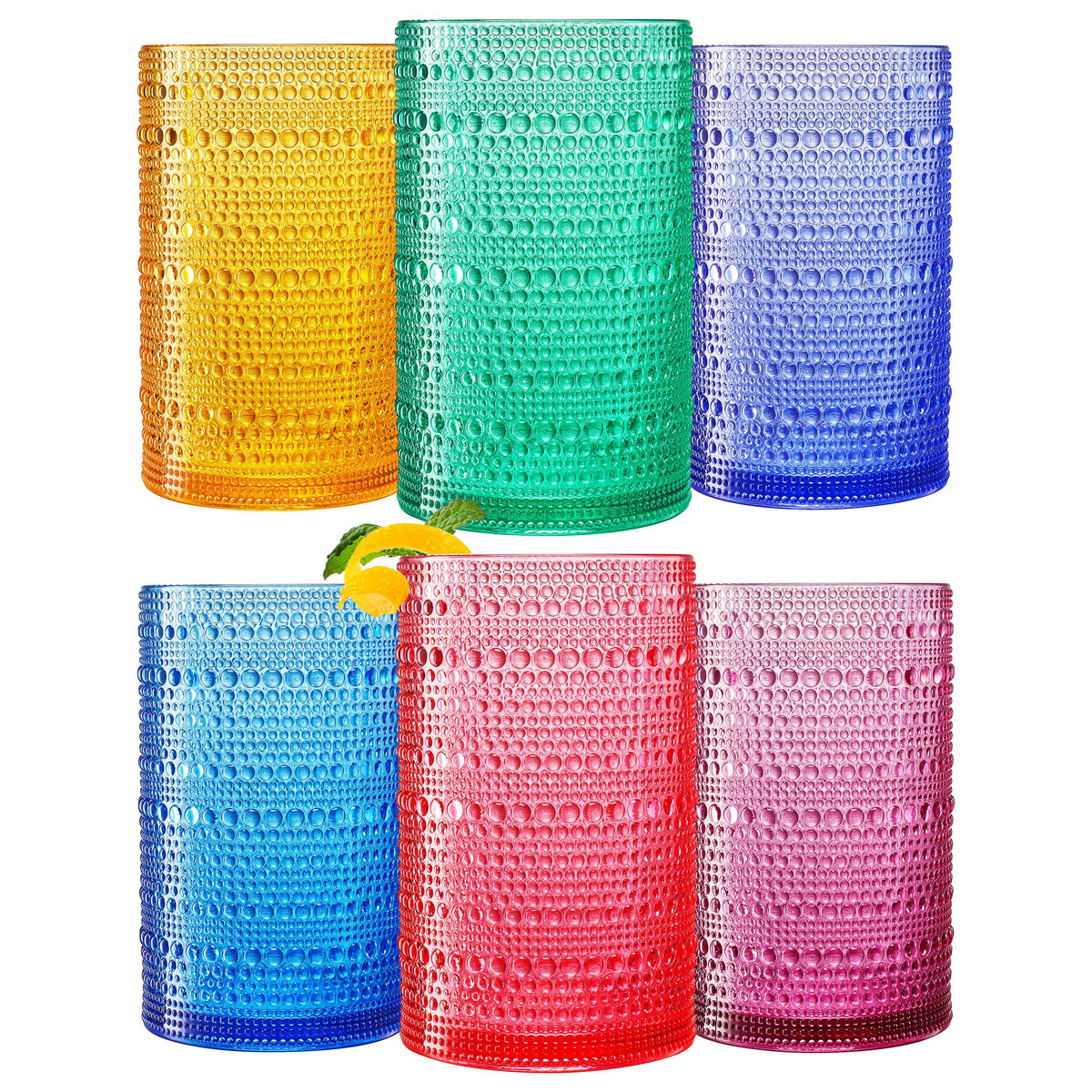 Madrid Acrylic Highball Hobnail Glassware, Set of 6