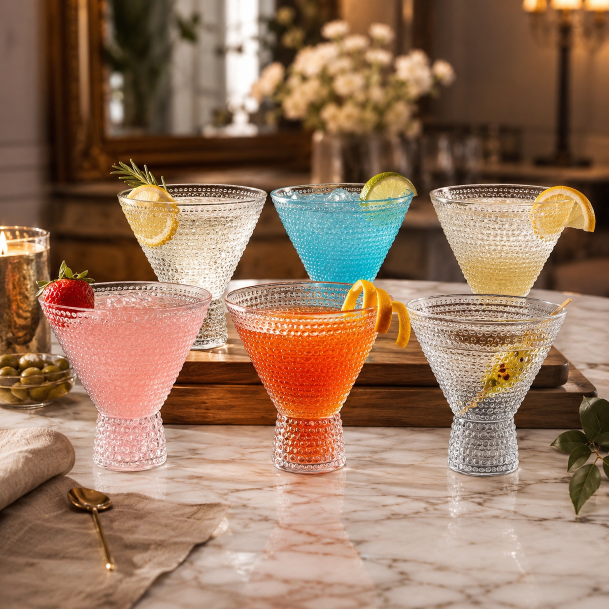 Barcelona Acrylic Martini Hobnail Glassware, Set of 6