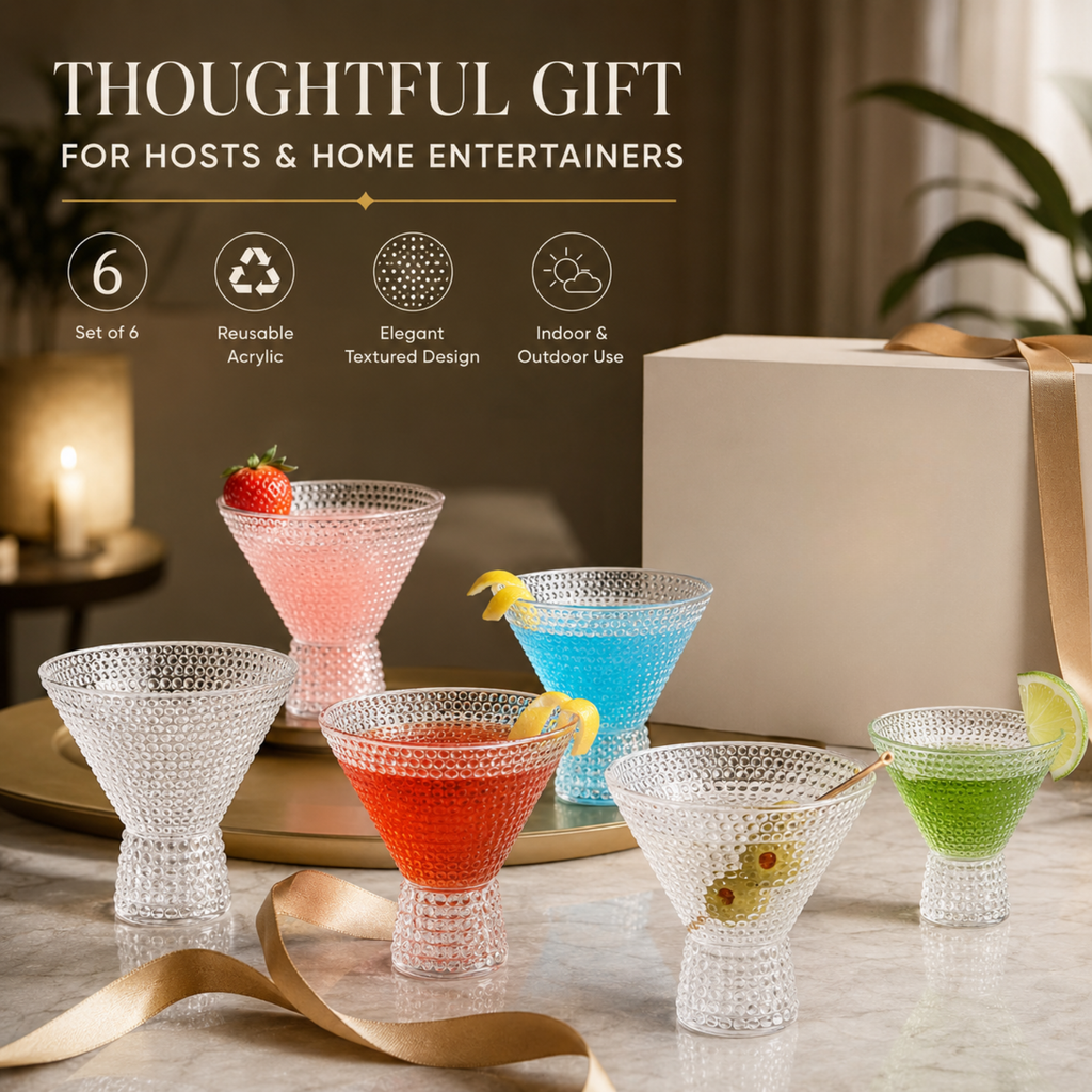 Barcelona Acrylic Martini Hobnail Glassware, Set of 6