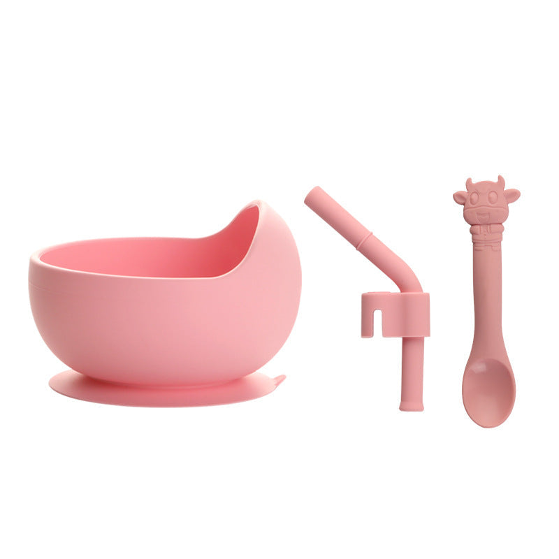 Children's Full Silicone Bowl Sucker Learning To Eat Training Meal Bowl Adsorption Baby Spoon Fork Meal Set Kindergarten