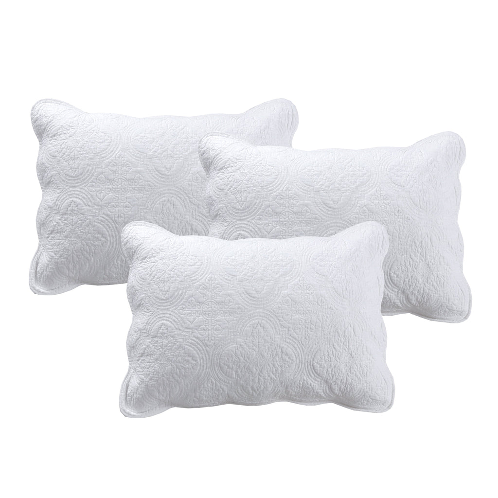 Serenity White Victorian Scalloped Medallion Floral Pure Solid 6 – Piece Daybed Quilt Bedding Set