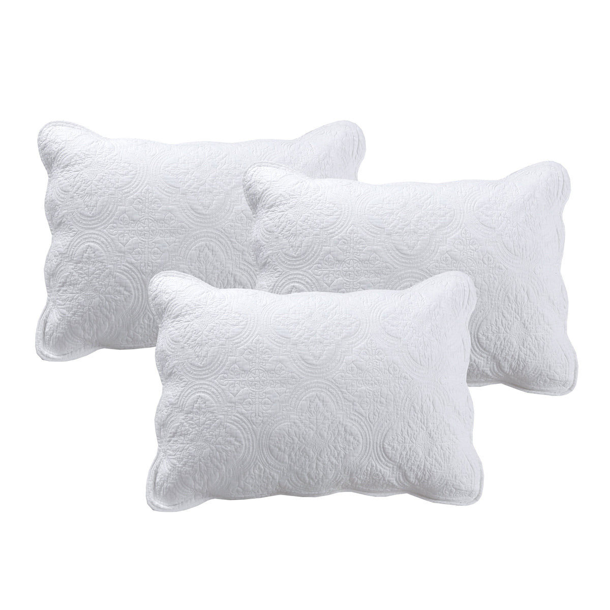 Serenity White Victorian Scalloped Medallion Floral Pure Solid 6 – Piece Daybed Quilt Bedding Set