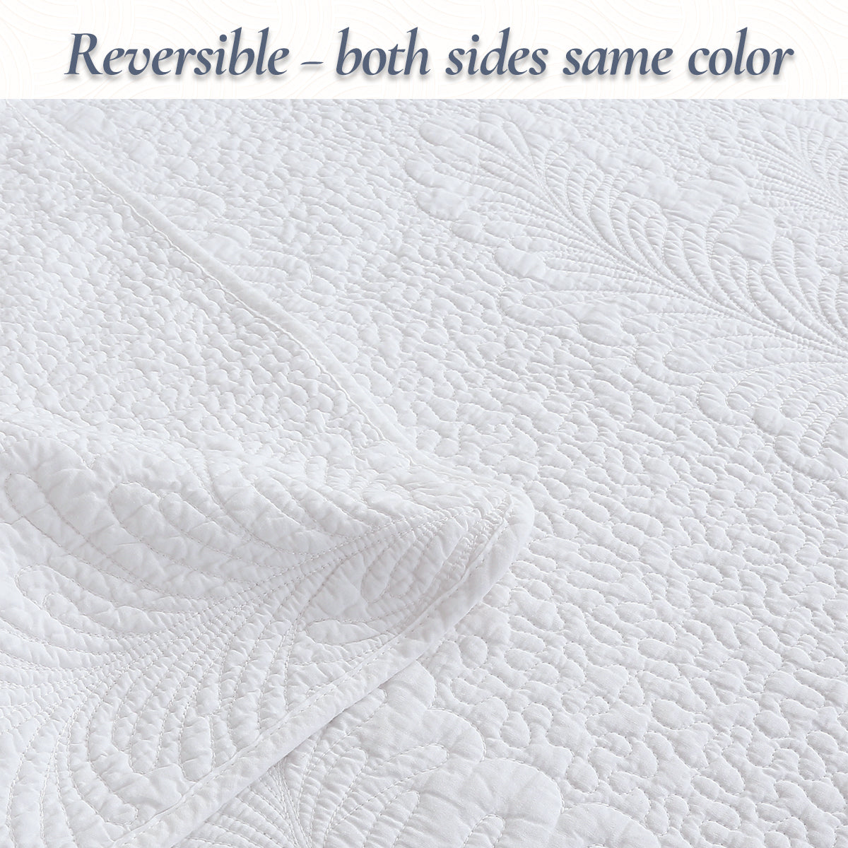 Classic Modern Palm Leaf Stitch Solid White 100% Cotton 3 Piece Quilt Bedding Set