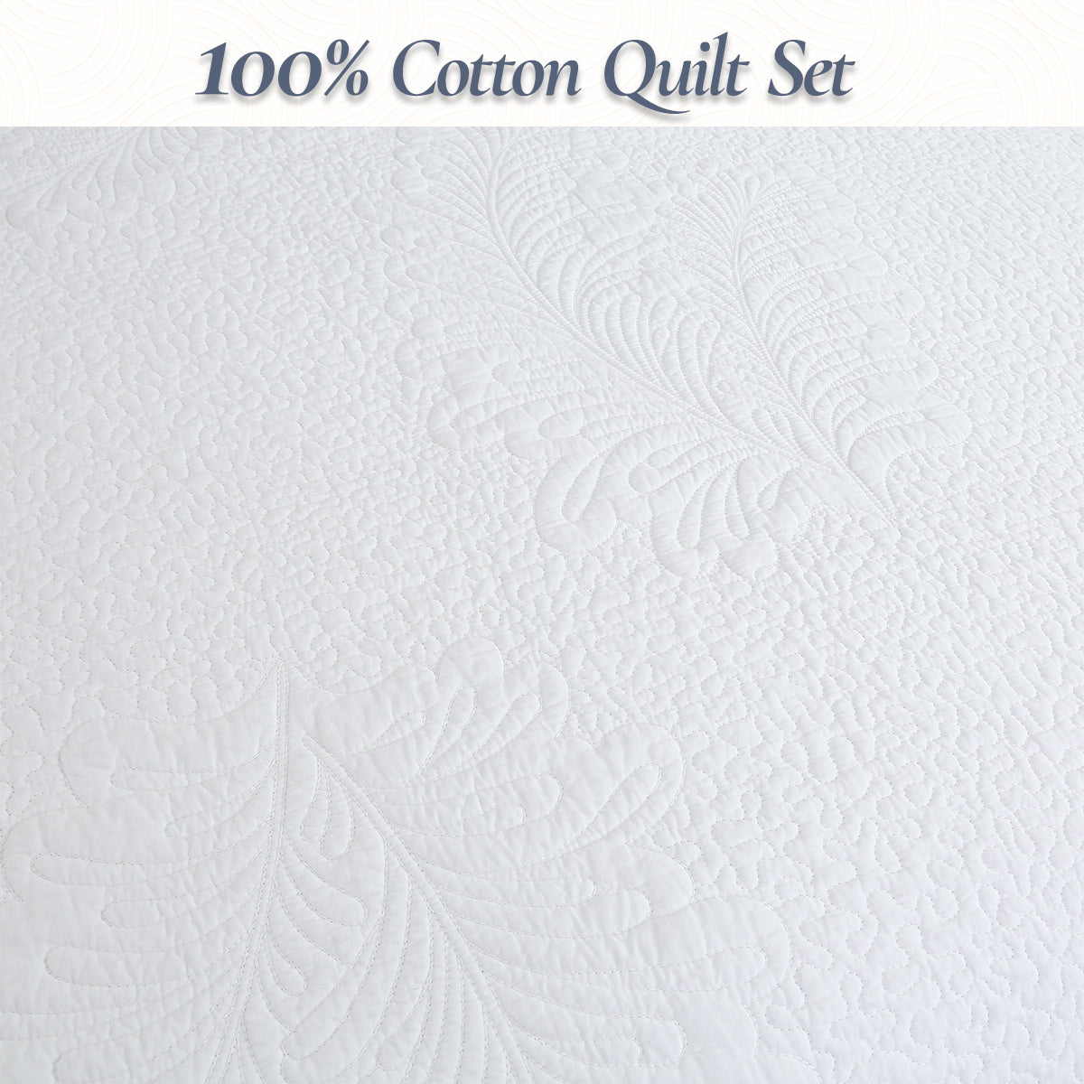 Classic Modern Palm Leaf Stitch Solid White 100% Cotton 3 Piece Quilt Bedding Set
