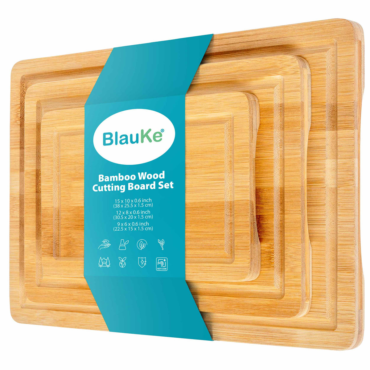Wooden Cutting Boards for Kitchen with Juice Groove and Handles – Bamboo Chopping Boards Set of 3 – Wood Serving Trays