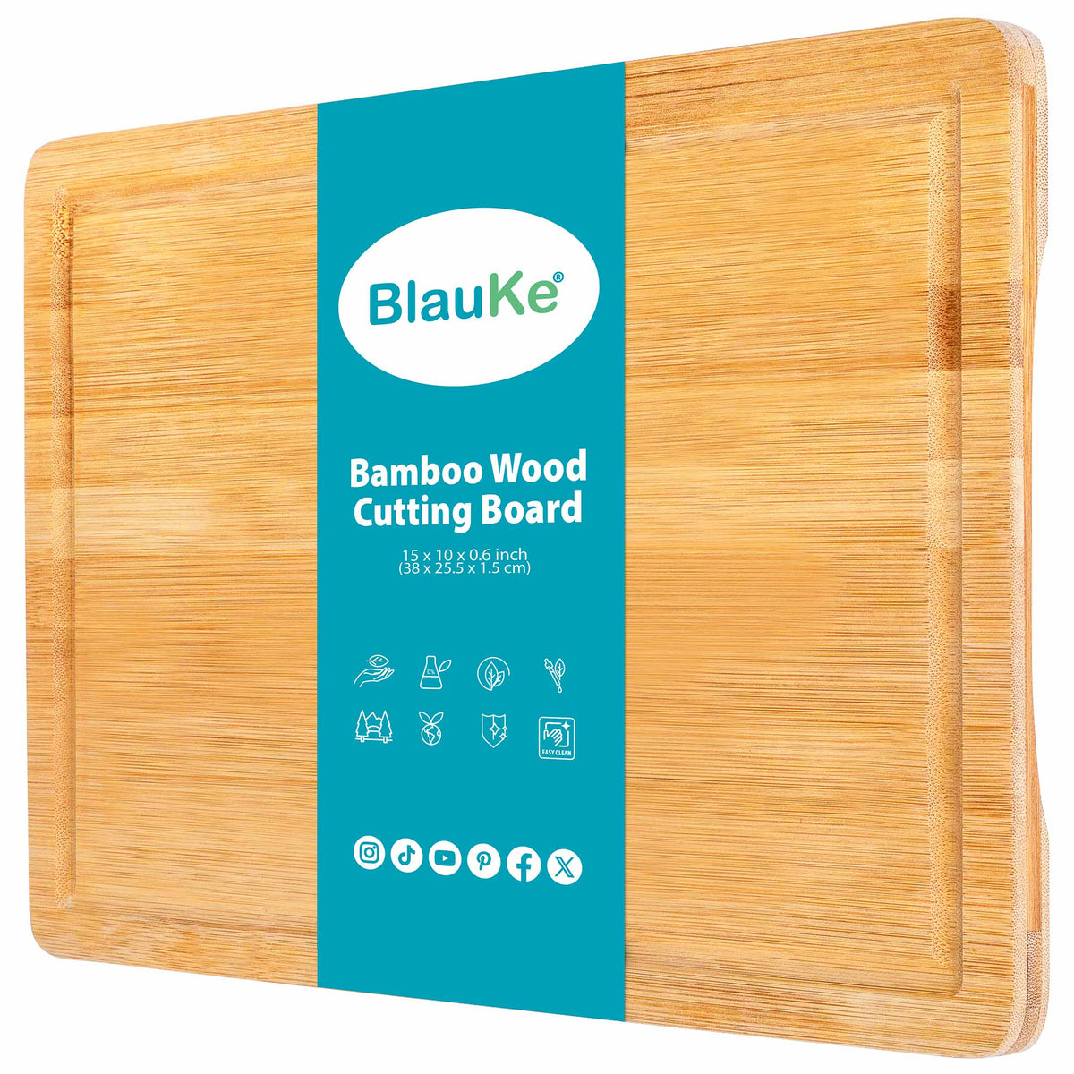 Wood Cutting Board for Kitchen 15x10 inch – Wooden Serving Tray – Large Bamboo Chopping Board with Juice Groove and Hand