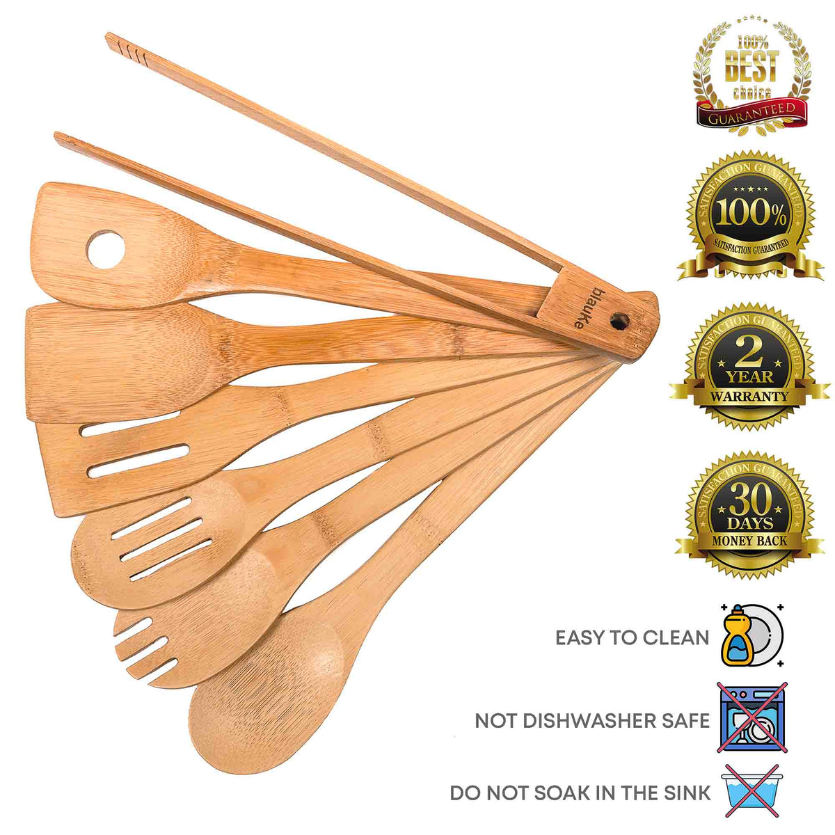 Wooden Spoons for Cooking 7 – Pack – Bamboo Kitchen Utensils Set for Nonstick Cookware