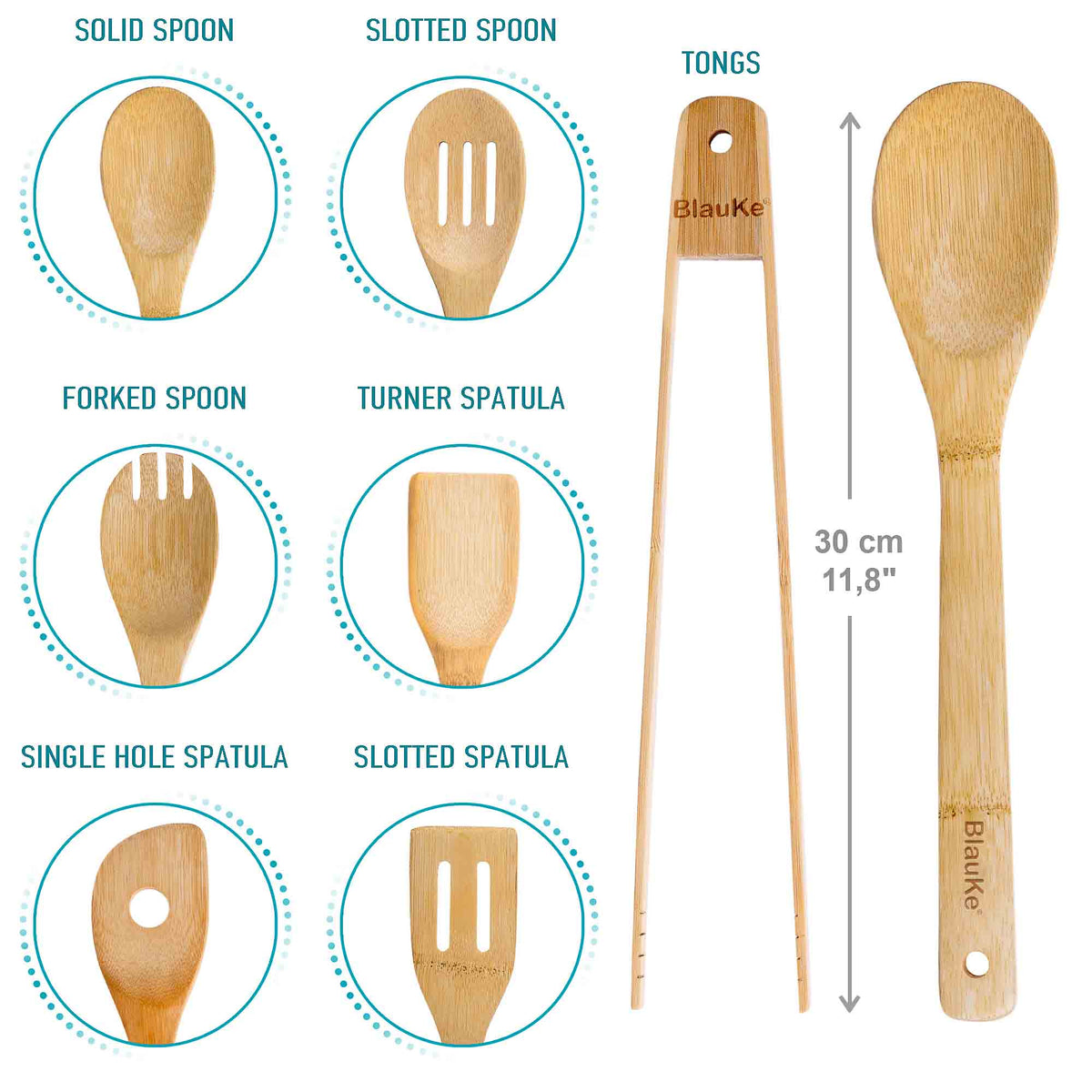 Wooden Spoons for Cooking 7 – Pack – Bamboo Kitchen Utensils Set for Nonstick Cookware