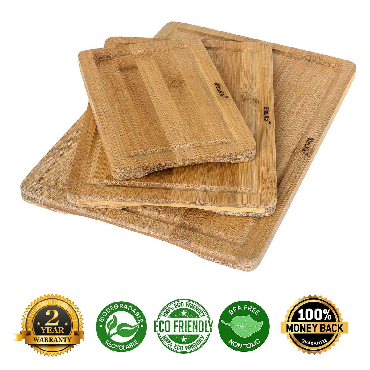 Wooden Cutting Boards for Kitchen with Juice Groove and Handles – Bamboo Chopping Boards Set of 3 – Wood Serving Trays