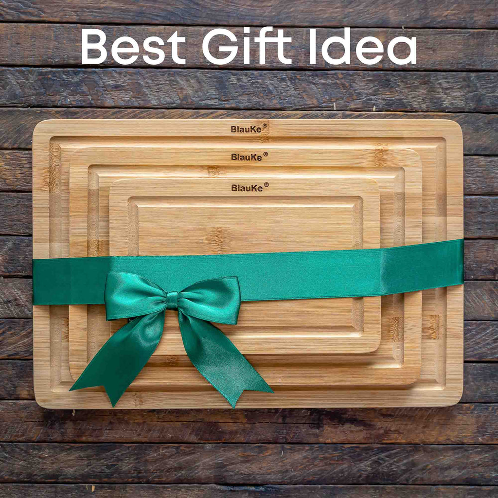 Wooden Cutting Boards for Kitchen with Juice Groove and Handles – Bamboo Chopping Boards Set of 3 – Wood Serving Trays