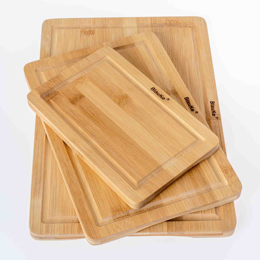 Wooden Cutting Boards for Kitchen with Juice Groove and Handles – Bamboo Chopping Boards Set of 3 – Wood Serving Trays