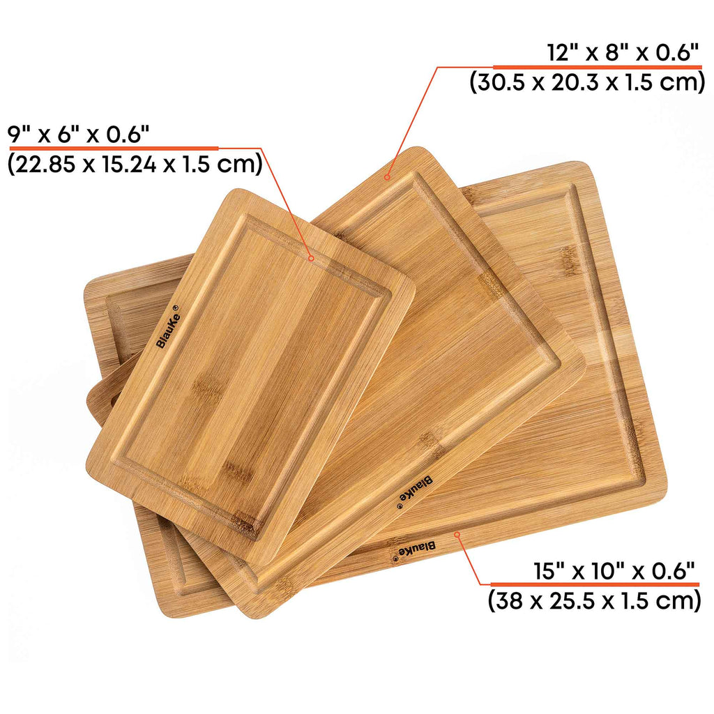 Wooden Cutting Boards for Kitchen with Juice Groove and Handles – Bamboo Chopping Boards Set of 3 – Wood Serving Trays