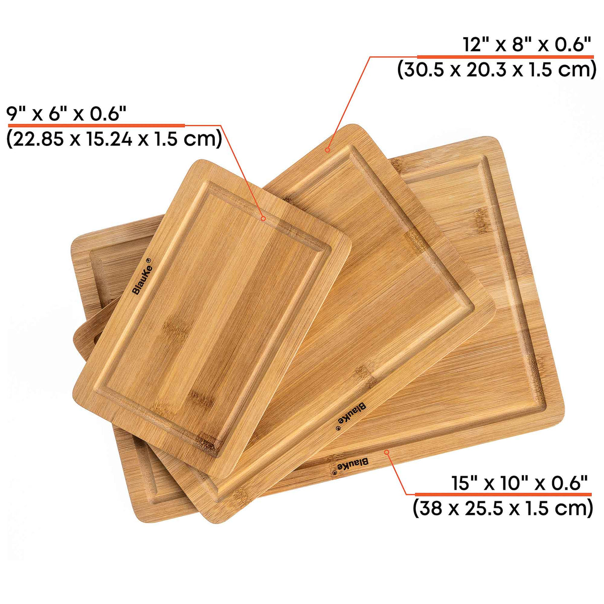 Wooden Cutting Boards for Kitchen with Juice Groove and Handles – Bamboo Chopping Boards Set of 3 – Wood Serving Trays