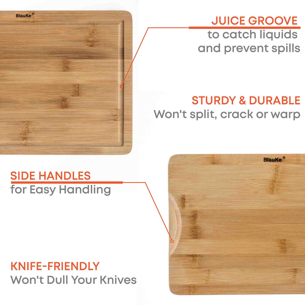 Wooden Cutting Boards for Kitchen with Juice Groove and Handles – Bamboo Chopping Boards Set of 3 – Wood Serving Trays