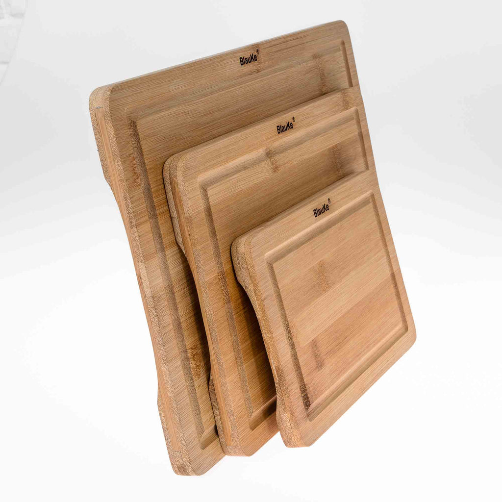Wooden Cutting Boards for Kitchen with Juice Groove and Handles – Bamboo Chopping Boards Set of 3 – Wood Serving Trays