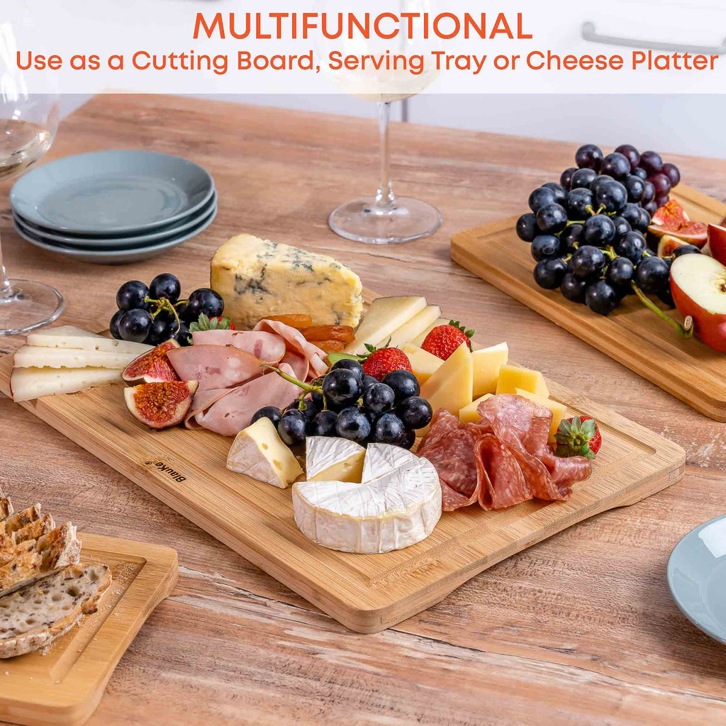 Wood Cutting Board for Kitchen 15x10 inch – Wooden Serving Tray – Large Bamboo Chopping Board with Juice Groove and Hand