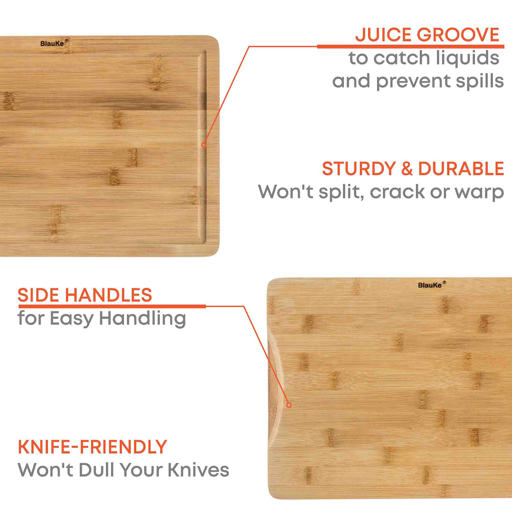 Wood Cutting Board for Kitchen 15x10 inch – Wooden Serving Tray – Large Bamboo Chopping Board with Juice Groove and Hand