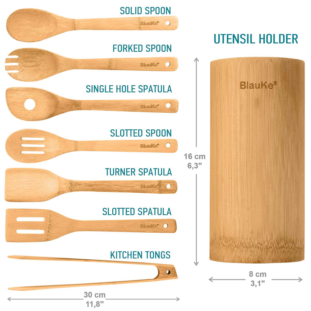 Bamboo Kitchen Utensils Set 8 – Pack – Wooden Cooking Utensils for Nonstick Cookware – Wooden Cooking Spoons, Spatulas,