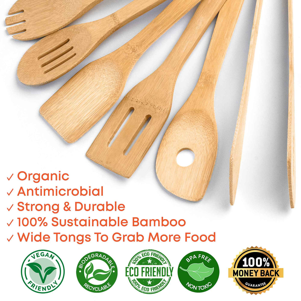 Bamboo Kitchen Utensils Set 8 – Pack – Wooden Cooking Utensils for Nonstick Cookware – Wooden Cooking Spoons, Spatulas,