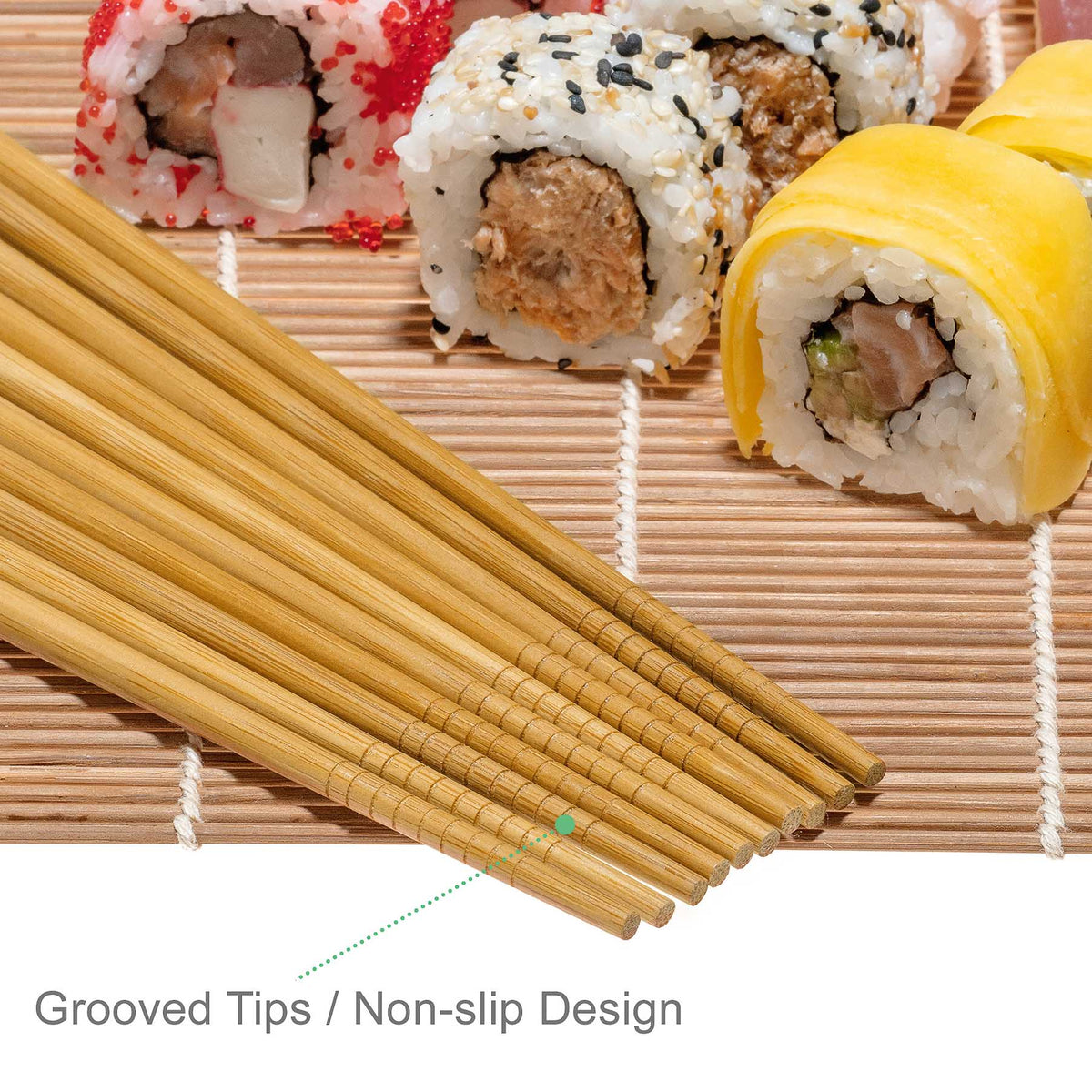 Bamboo Sushi Making Kit with 2 Sushi Rolling Mats, 5 Pairs of Reusable Bamboo Chopsticks, 1 Rice Paddle and 1 Spreader –