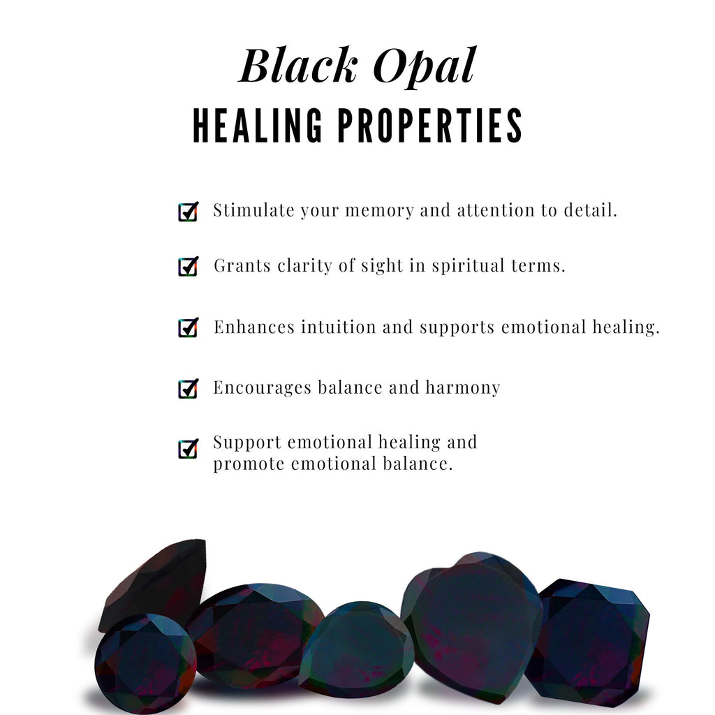 Natural Black Opal Bridal Ring Set With Moissanite