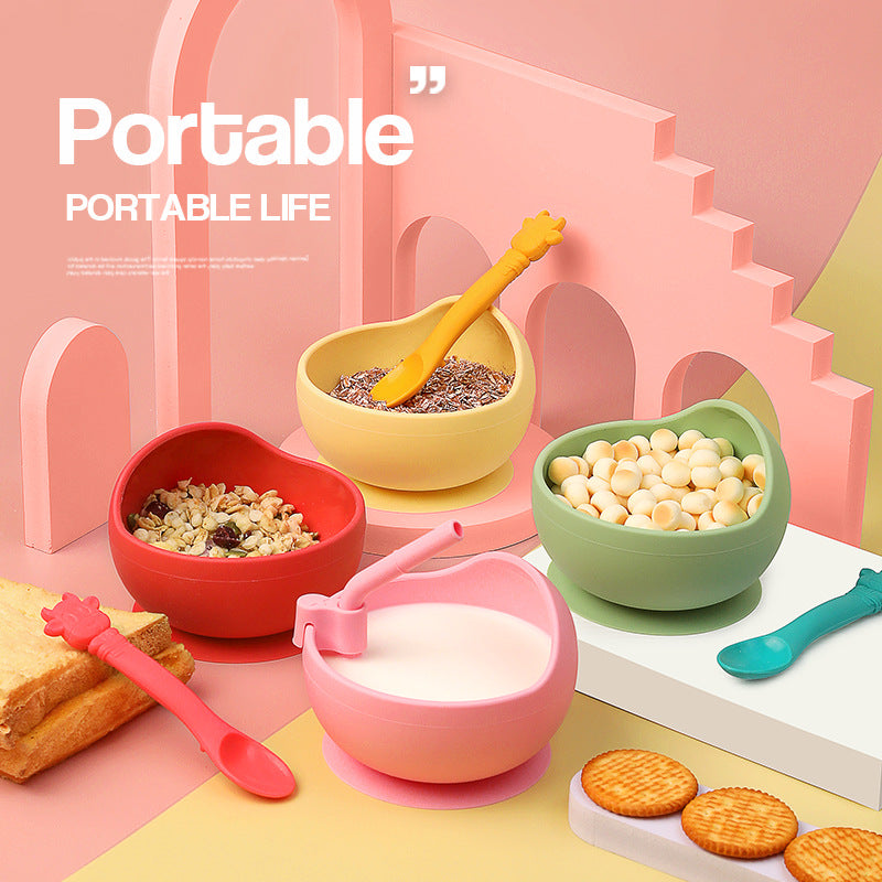 Children's Full Silicone Bowl Sucker Learning To Eat Training Meal Bowl Adsorption Baby Spoon Fork Meal Set Kindergarten