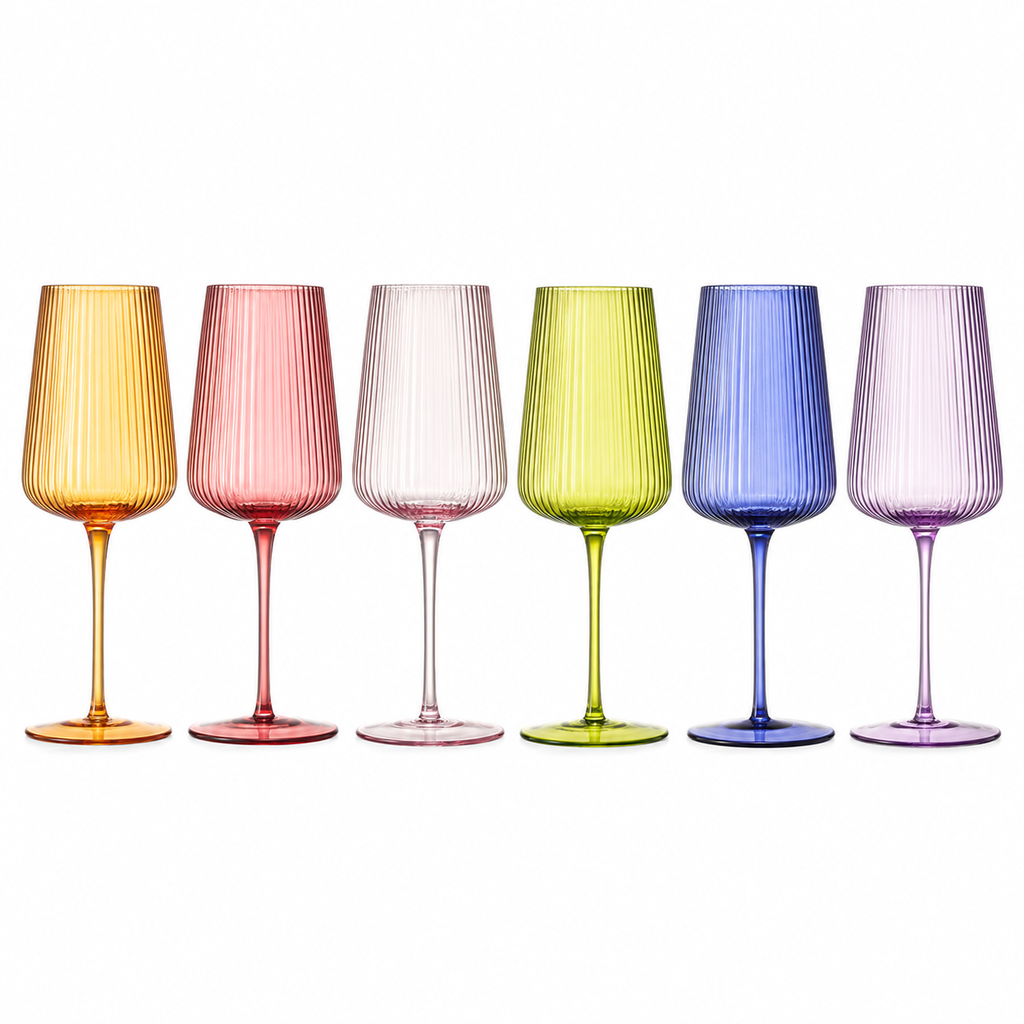 Rhea Ribbed Stemmed Wine Glassware, Set of 6
