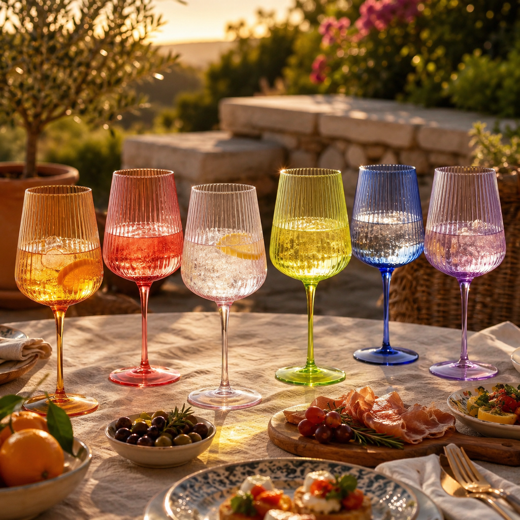 Rhea Ribbed Stemmed Wine Glassware, Set of 6