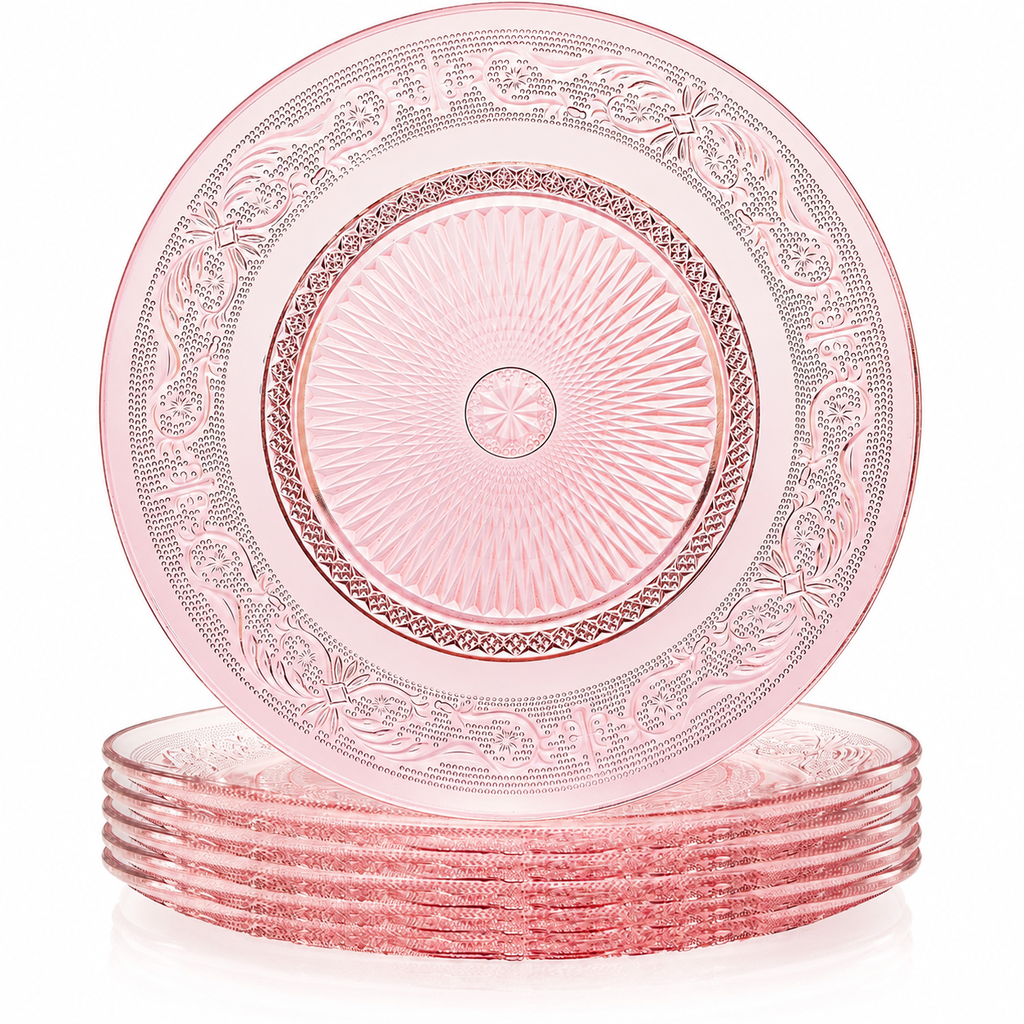 Blush Vintage Glass Plate, Set of 6