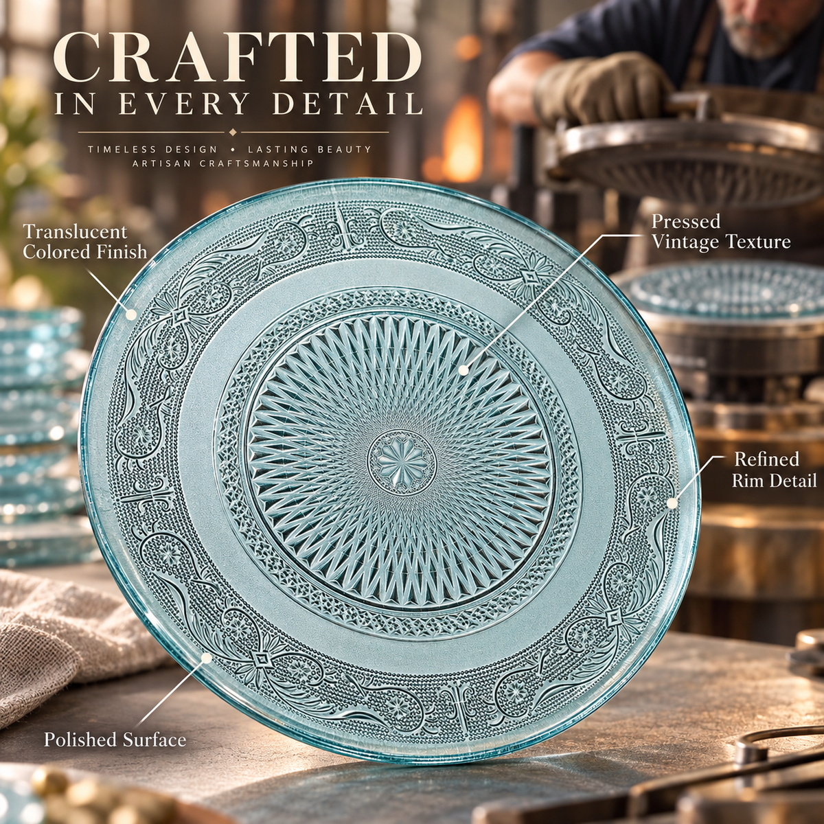 Tonal Vintage Glass Plate, Set of 6