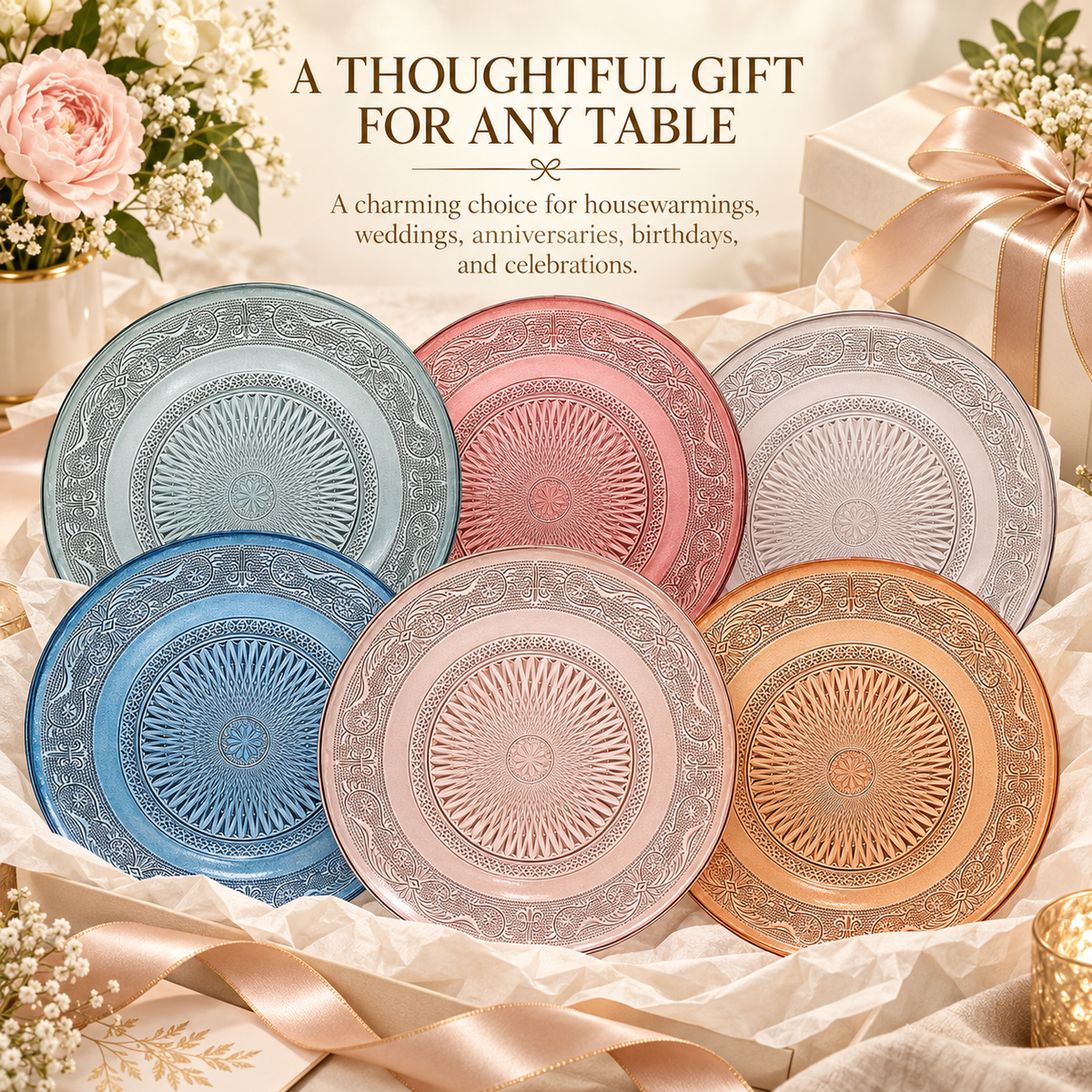 Tonal Vintage Glass Plate, Set of 6