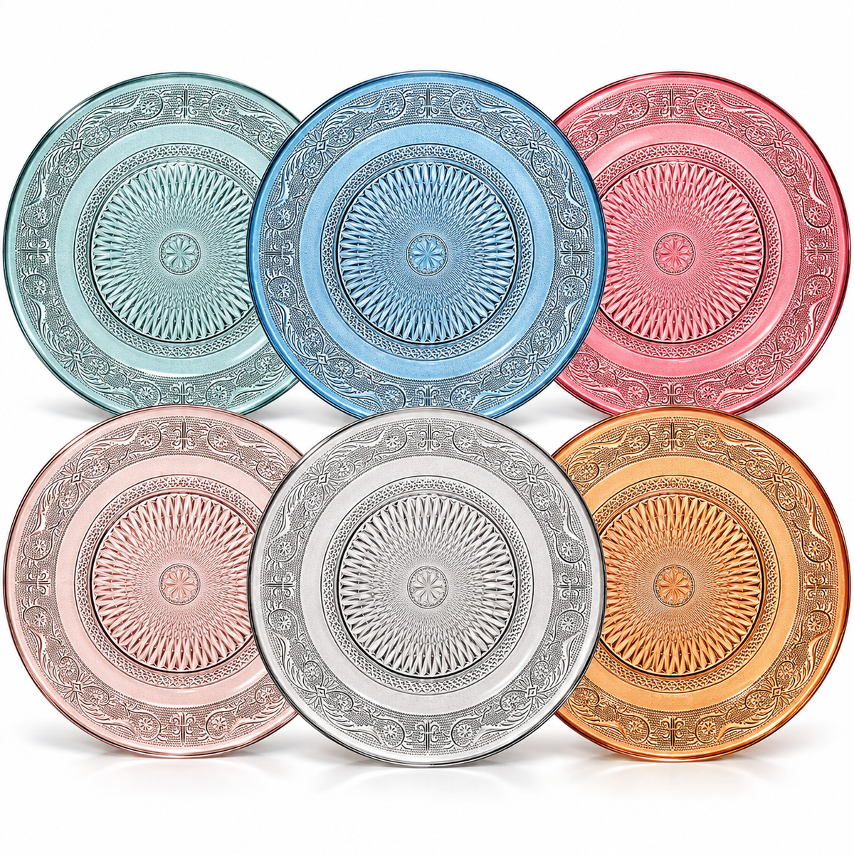 Tonal Vintage Glass Plate, Set of 6