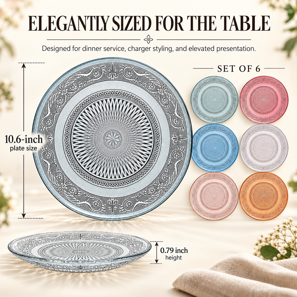 Tonal Vintage Glass Plate, Set of 6