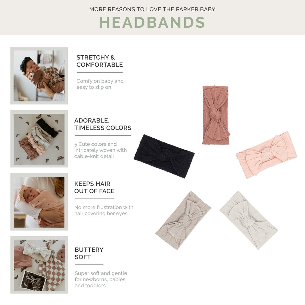 Rosewood Set – Cable Knit Knotted Headbands – 5 Pack