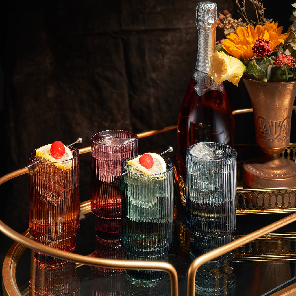 Tonal Ribbed Highball Glassware, Set of 4