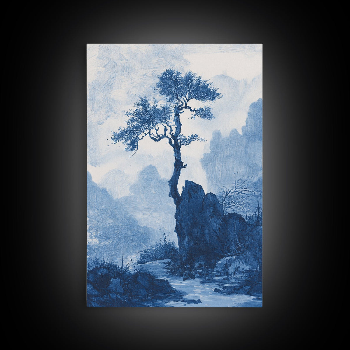 Chinoiserie Wall Art, Chinoiserie Style Canvas Print, Chinoiserie Blue Painting, Retro Boho Style Minimalist Wall Art, B