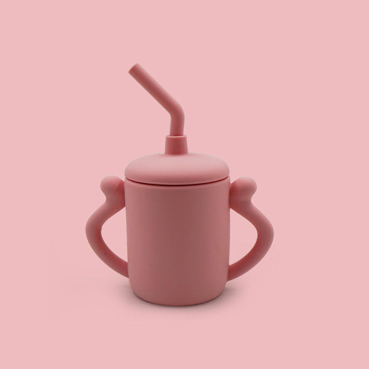 Children's Silicone Water Cup With Straw Silicone Anti – Drop Water Cup Leak – Proof Binaural Training Learning Drinking