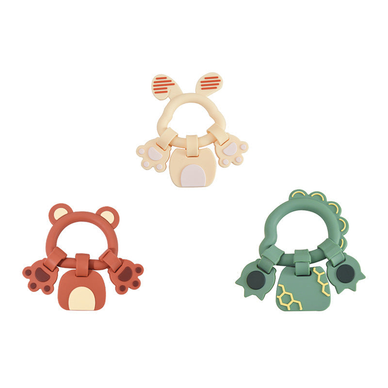 Baby Gloves Teething Rubber Silicone Baby Anti – Eating Hands Soothing Rattles Hand Ring Teething Stick Bite Toy