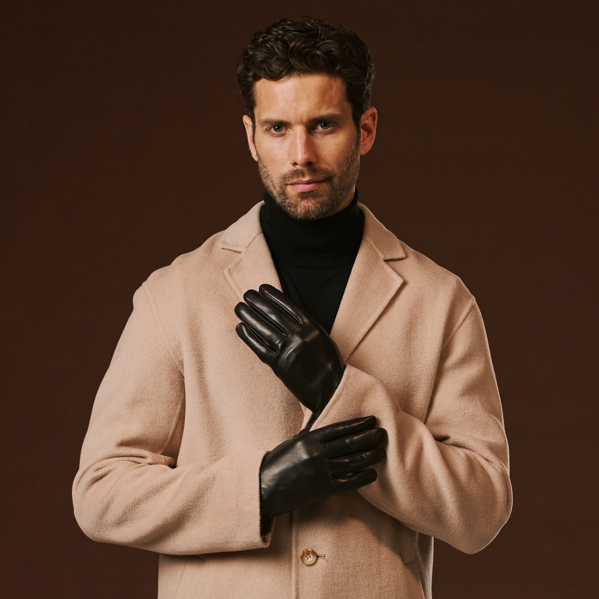 Fabio (black) – Men's classic Italian lambskin leather gloves with pure silk lining