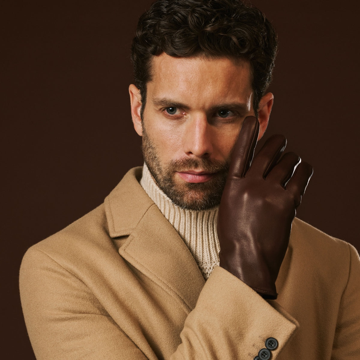 Fabio (brown) – Men's classic Italian lambskin leather gloves with pure silk lining