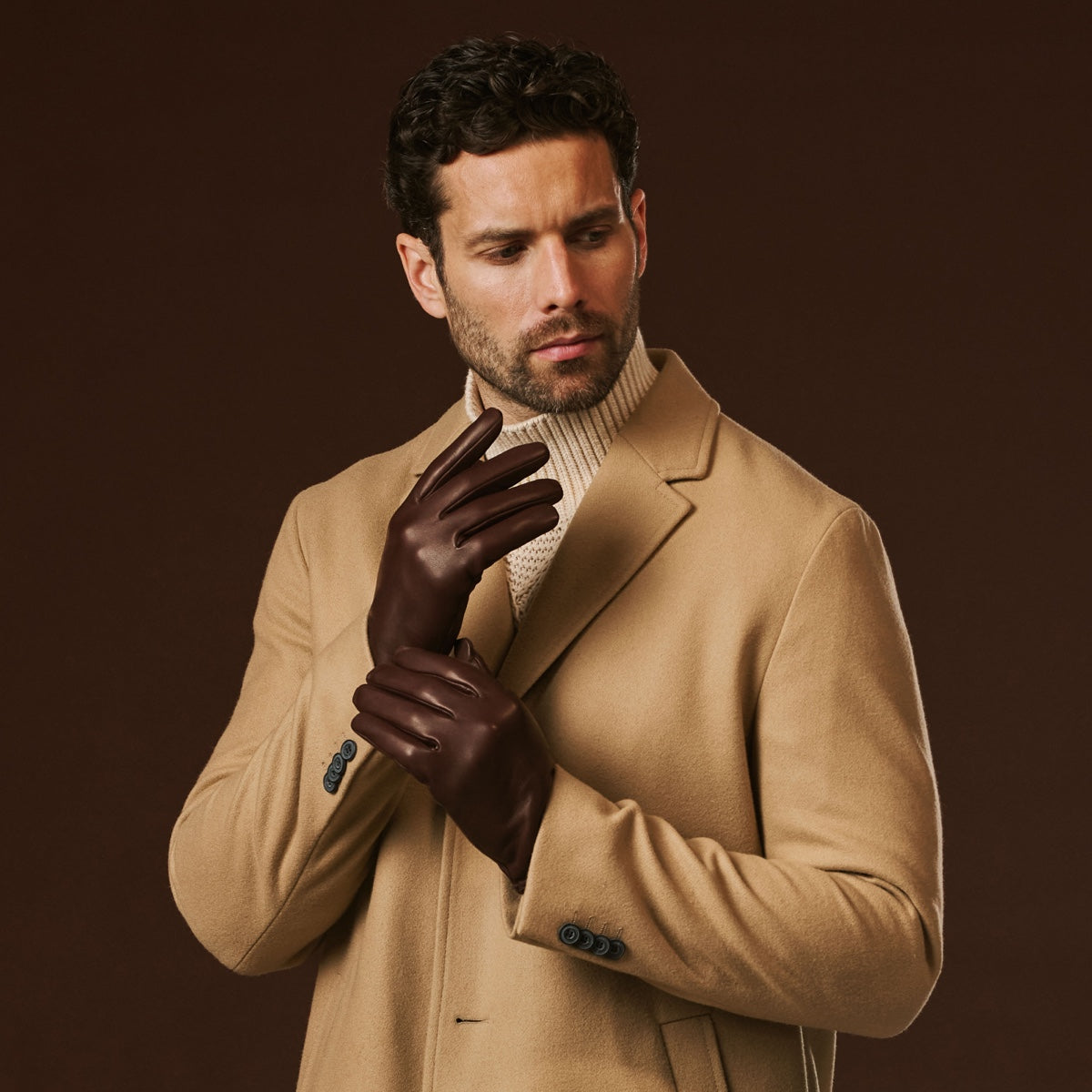 Fabio (brown) – Men's classic Italian lambskin leather gloves with pure silk lining