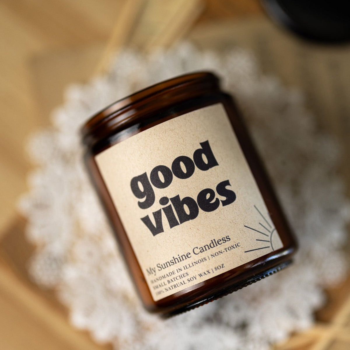 Good Vibes Amber Jar Candle 8 oz – Soy Wax Candle, Clean Burning, Non – Toxic, Handmade