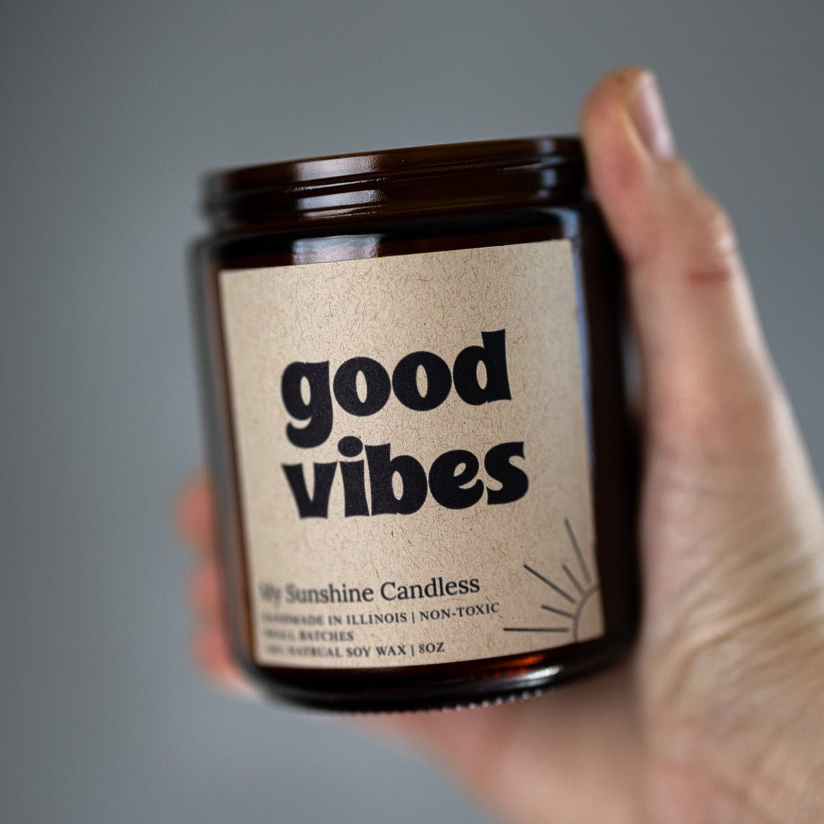 Good Vibes Amber Jar Candle 8 oz – Soy Wax Candle, Clean Burning, Non – Toxic, Handmade