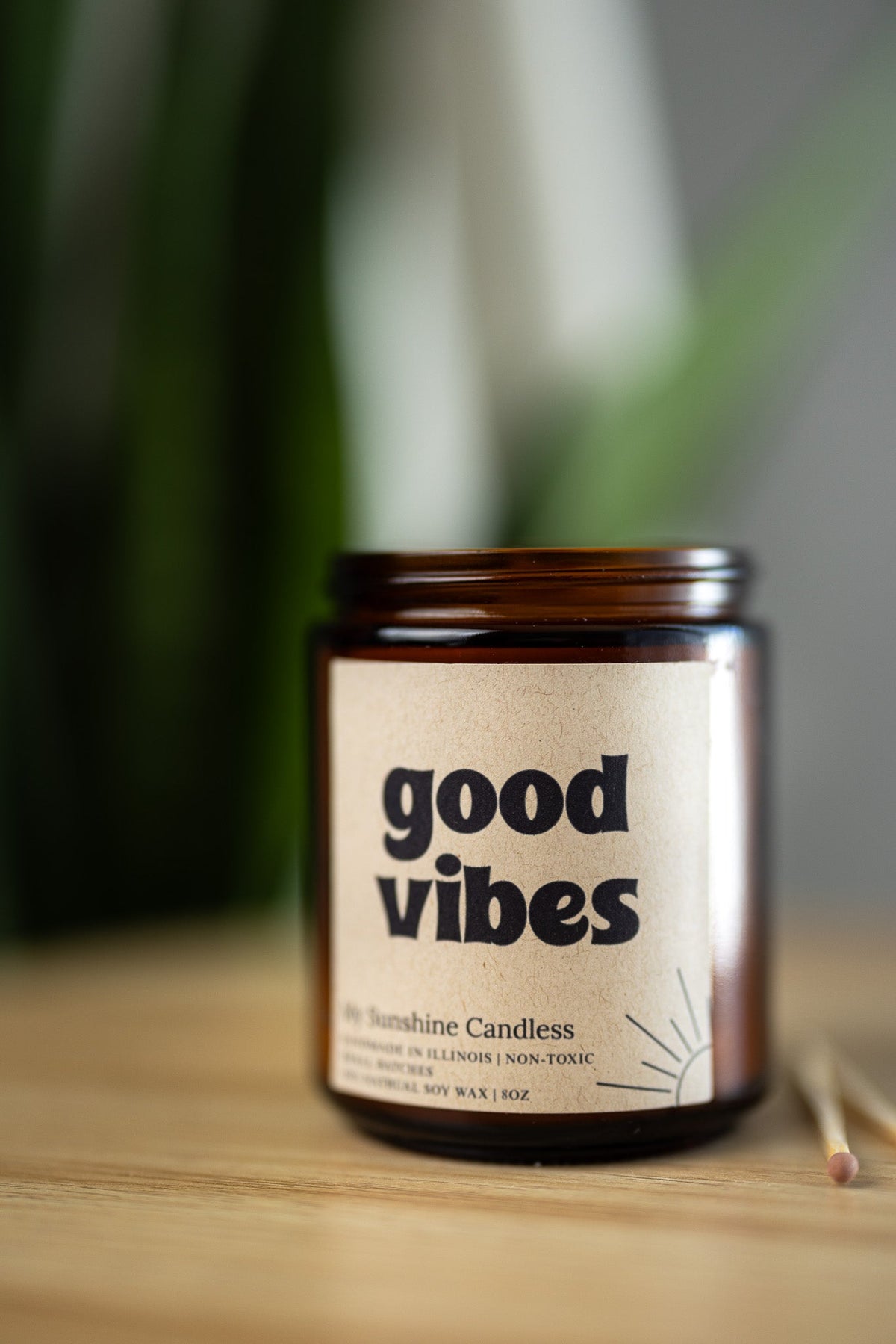 Good Vibes Amber Jar Candle 8 oz – Soy Wax Candle, Clean Burning, Non – Toxic, Handmade