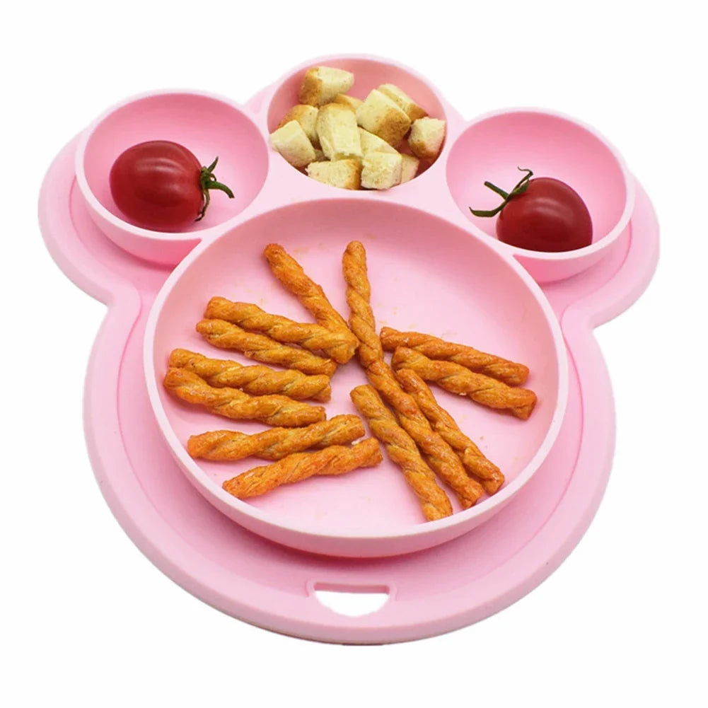 Kids Food – grade Silicone Home Dinner Dish Baby Plate Tableware Bear Paw Shape Children Training Cartoon Bowls Suction